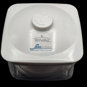 Rival Seal A Meal Square Food Sealer with Lid Hose Jar Container 5"x5"x2.5" Deep